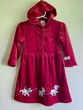 Vintage Disney 101 Dalmations Red Velvet Embroidered Dress 12m
